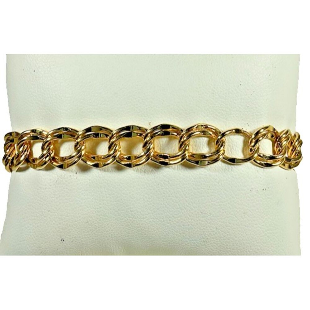 Vintage Bracelet Chain Link Gold Tone Classic 80s Design Double Oval Curb Links